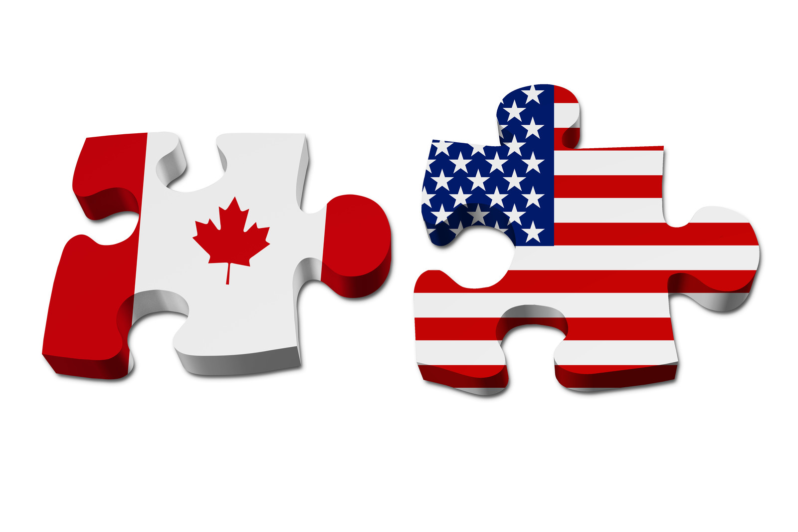 Canadian and United States flags in puzzle piece shapes